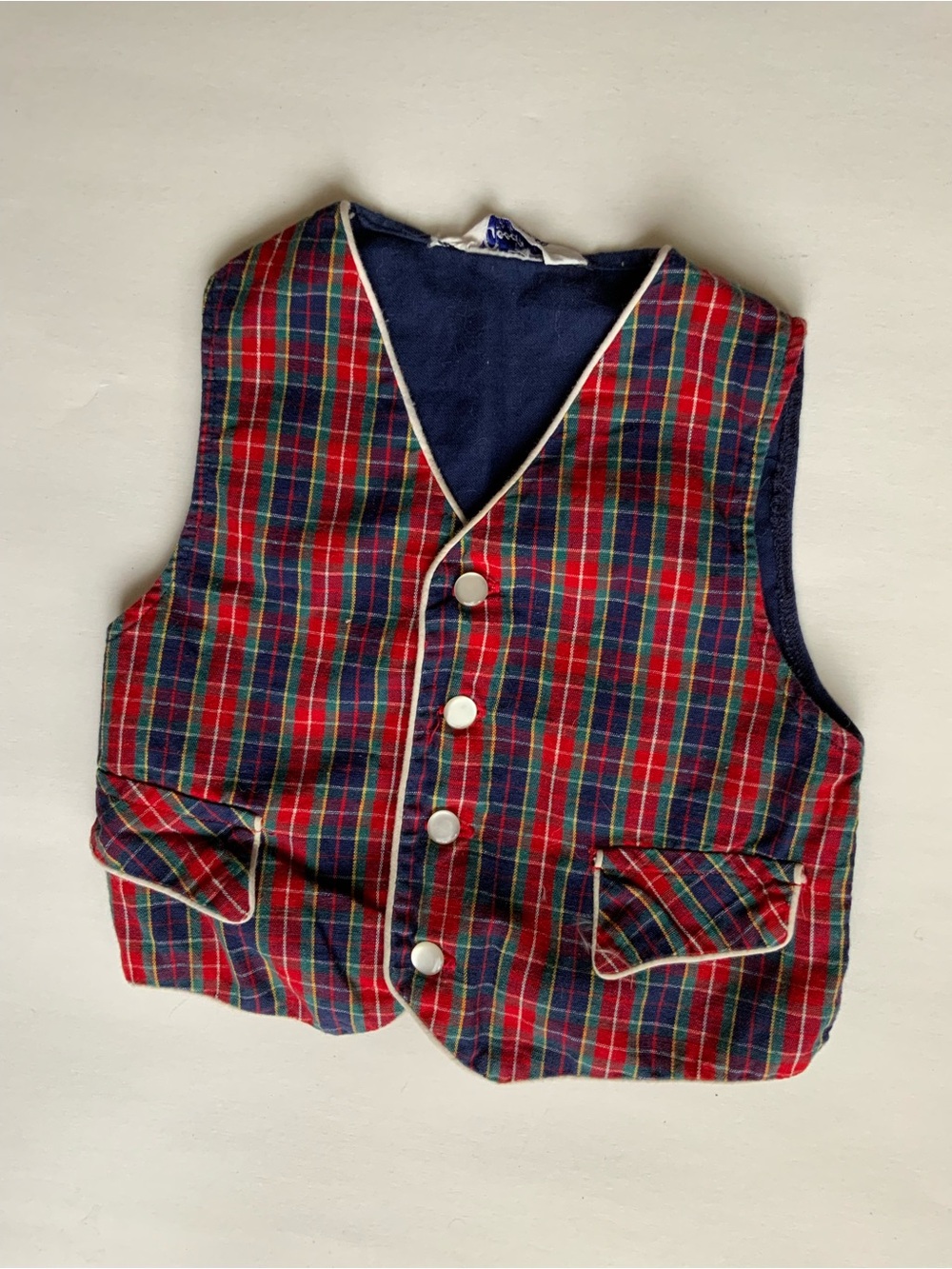 Vintage 70s Kids Red Plaid Vest